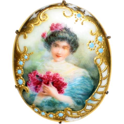 portrait hand painted profile man on porcelain metal box|victorian portraits on porcelain.